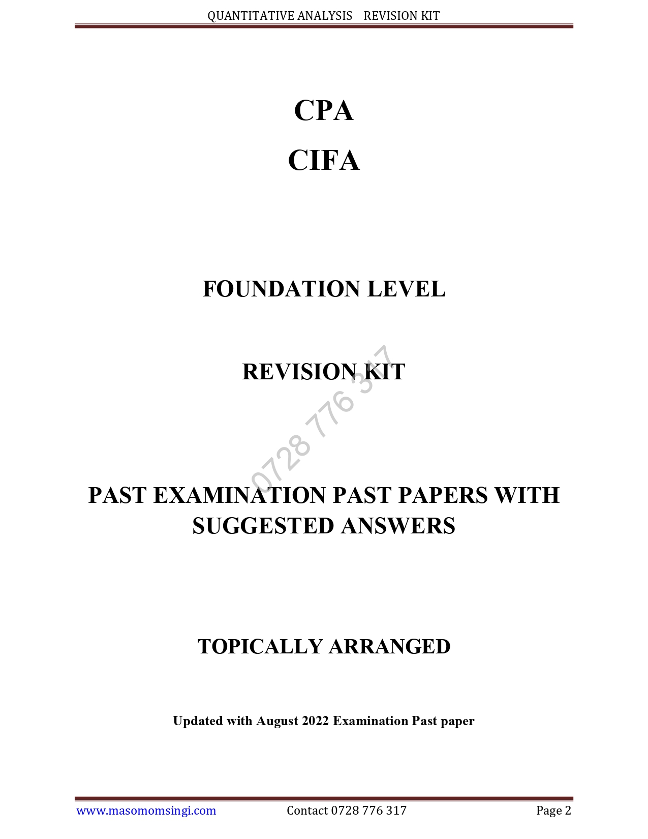 KASNEB QUANTITATIVE ANALYSIS REVISION KIT ( KASNEB PAST PAPERS WITH