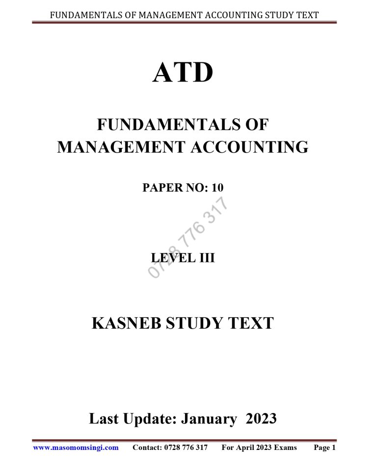 ATD NOTES FUNDAMENTALS OF MANAGEMENT ACCOUNTING NOTES MASOMO MSINGI