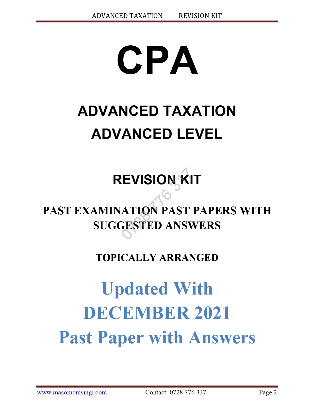 CPA ADVANCED LEVEL ADVANCED TAXATION REVISION KIT (KASNEB PAST PAPERS