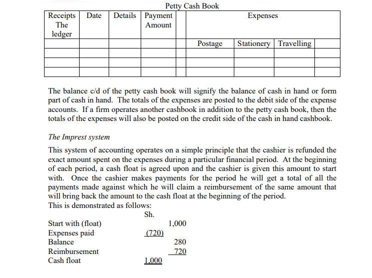 Petty Cash Book And Imprest System Of Accounting KNEC STUDY 