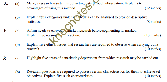 marketing research past exam papers
