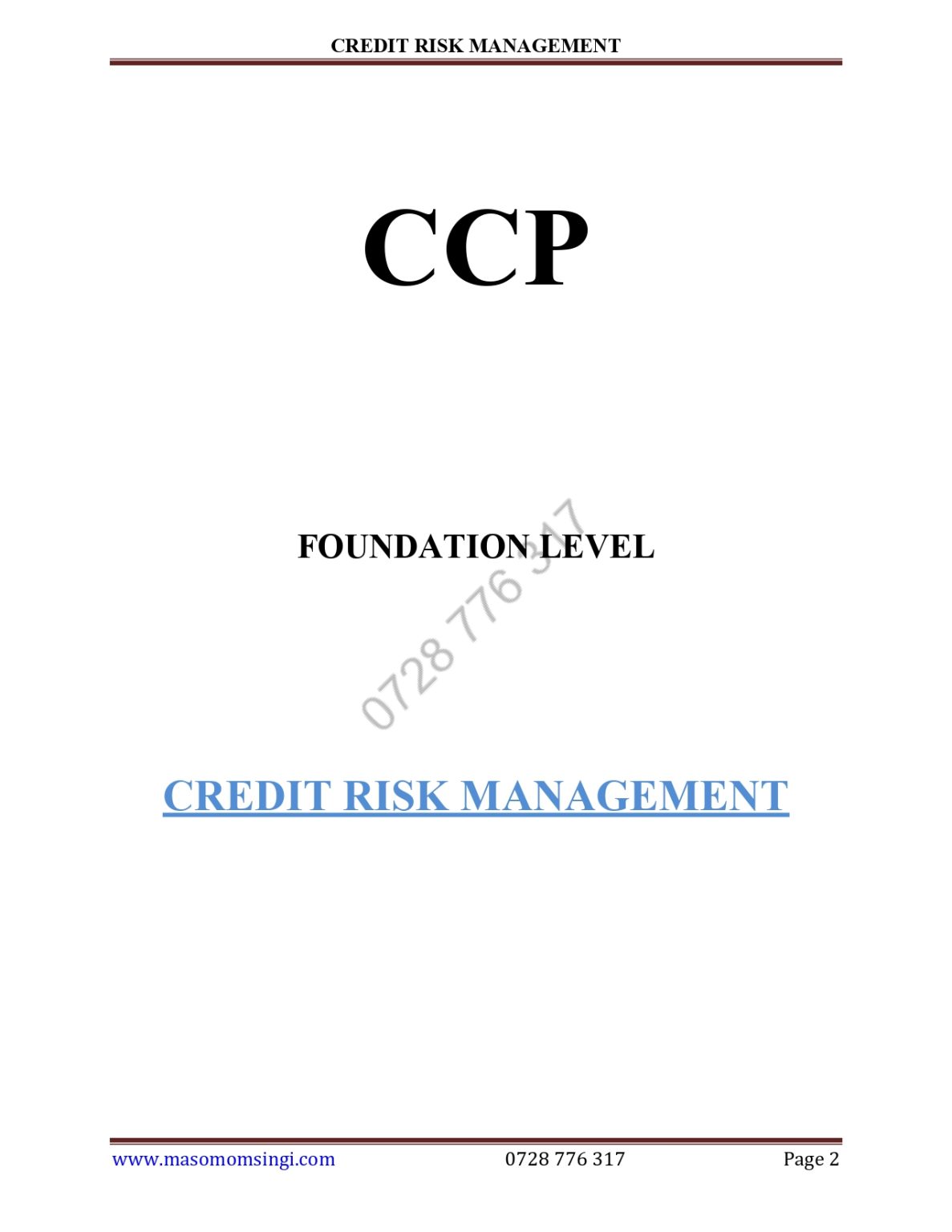 Credit Risk Management CCP Notes - Masomo Msingi kasneb study notes